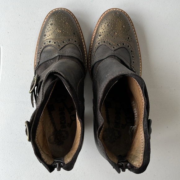 Dkode Heeled Ankle Booties Leather Cowboy Western Metallic Bronze Brown - Picture 5 of 17